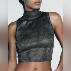 Zara Women's Black Sleeveless Mock Neck Top blouse size medium